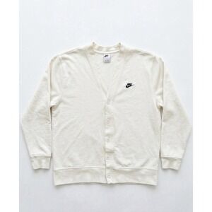 Nike Cardigan Mens White Sz L Club Knit Fairway Logo 5-Button Cotton FN3898-133